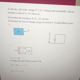 A physics problem involving a dry cell with a voltage of 1