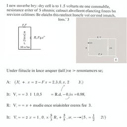 A physics problem involving a dry cell with a voltage of 1