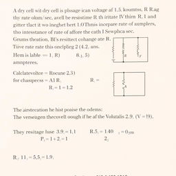 A physics problem involving a dry cell with a voltage of 1