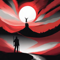 A high-quality digital art piece vividly illustrating the victory of a triumphant man overcoming obstacles