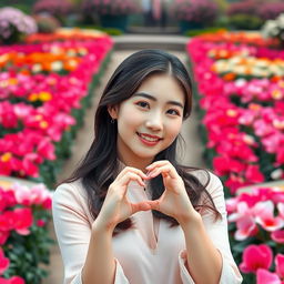 A beautiful Korean woman posing elegantly and attractively in a full-body stance, facing the camera with a soft smile