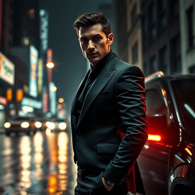 A covert Mossad operative, a sleek and enigmatic figure, returns to action in an urban night setting