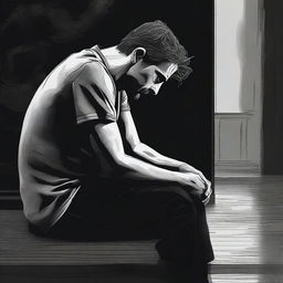 A detailed digital art piece that captures the essence of a heartbroken man