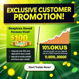 A vibrant and eye-catching promotional banner designed for a trading platform, showcasing the exciting bonuses available for customers when they deposit today and on Friday