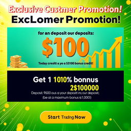 A vibrant and eye-catching promotional banner designed for a trading platform, showcasing the exciting bonuses available for customers when they deposit today and on Friday