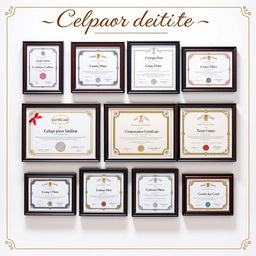 A beautifully designed poster that showcases nine distinct certificate pictures arranged in an aesthetically pleasing layout