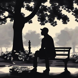 A high-quality digital art depiction of a heartbroken black man sitting on a bench in a park