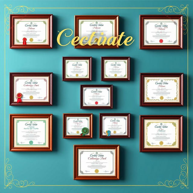 A beautifully designed poster that showcases nine distinct certificate pictures arranged in an aesthetically pleasing layout