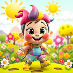 A vibrant and colorful cartoon character model, featuring a whimsical and playful design