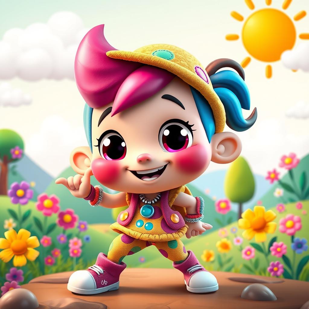 A vibrant and colorful cartoon character model, featuring a whimsical and playful design