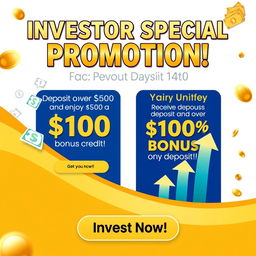 A visually appealing promotional banner for an investment platform, highlighting special offers for customers on deposit days: today and Friday