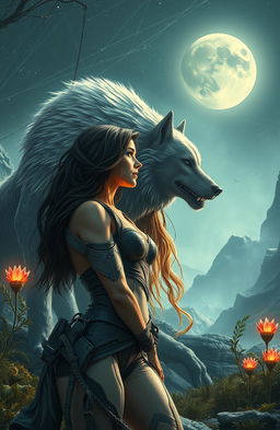 A captivating science fiction scene featuring a human woman destined to be with a werewolf
