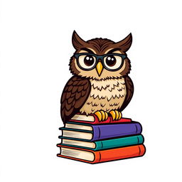 A clever owl wearing glasses and sitting on a pile of books, symbolizing wisdom and learning