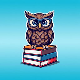 A clever owl wearing glasses and sitting on a pile of books, symbolizing wisdom and learning
