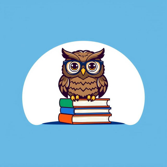 A clever owl wearing glasses and sitting on a pile of books, symbolizing wisdom and learning
