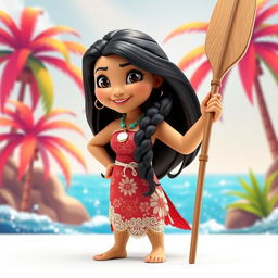 A captivating 3D illustration of Moana in a playful inflated style, featuring her with bright, exaggerated proportions