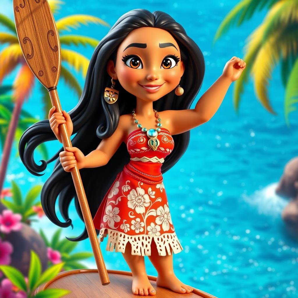 A captivating 3D illustration of Moana in a playful inflated style, featuring her with bright, exaggerated proportions