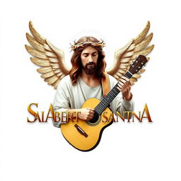 A banner for the Catholic band 'Dalbert Santana' featuring angelic letters in gold and silver, designed to look mirrored on a white background