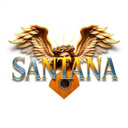 A banner for the Catholic band 'Dalbert Santana' featuring angelic letters in gold and silver, designed to look mirrored on a white background