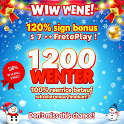 A vibrant and eye-catching promotional poster for a gaming platform featuring playful winter themes