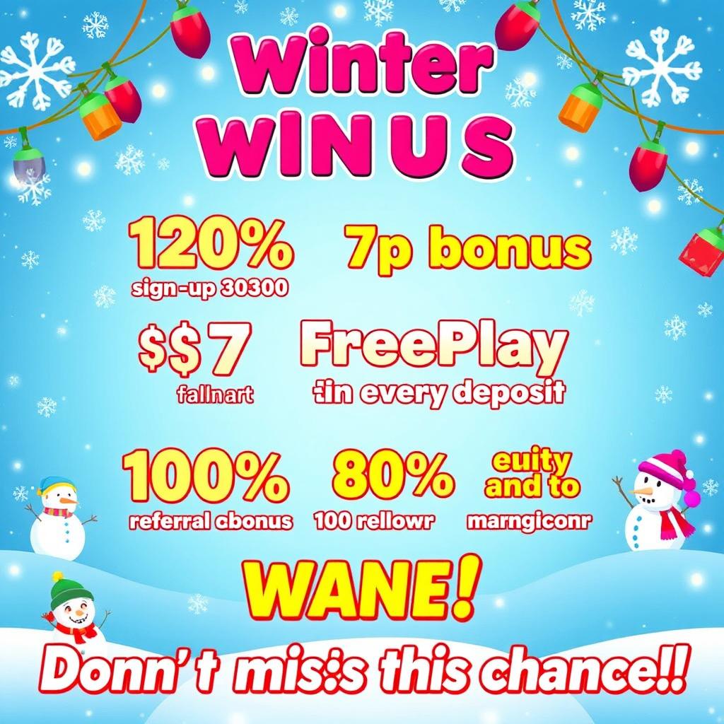 A vibrant and eye-catching promotional poster for a gaming platform featuring playful winter themes