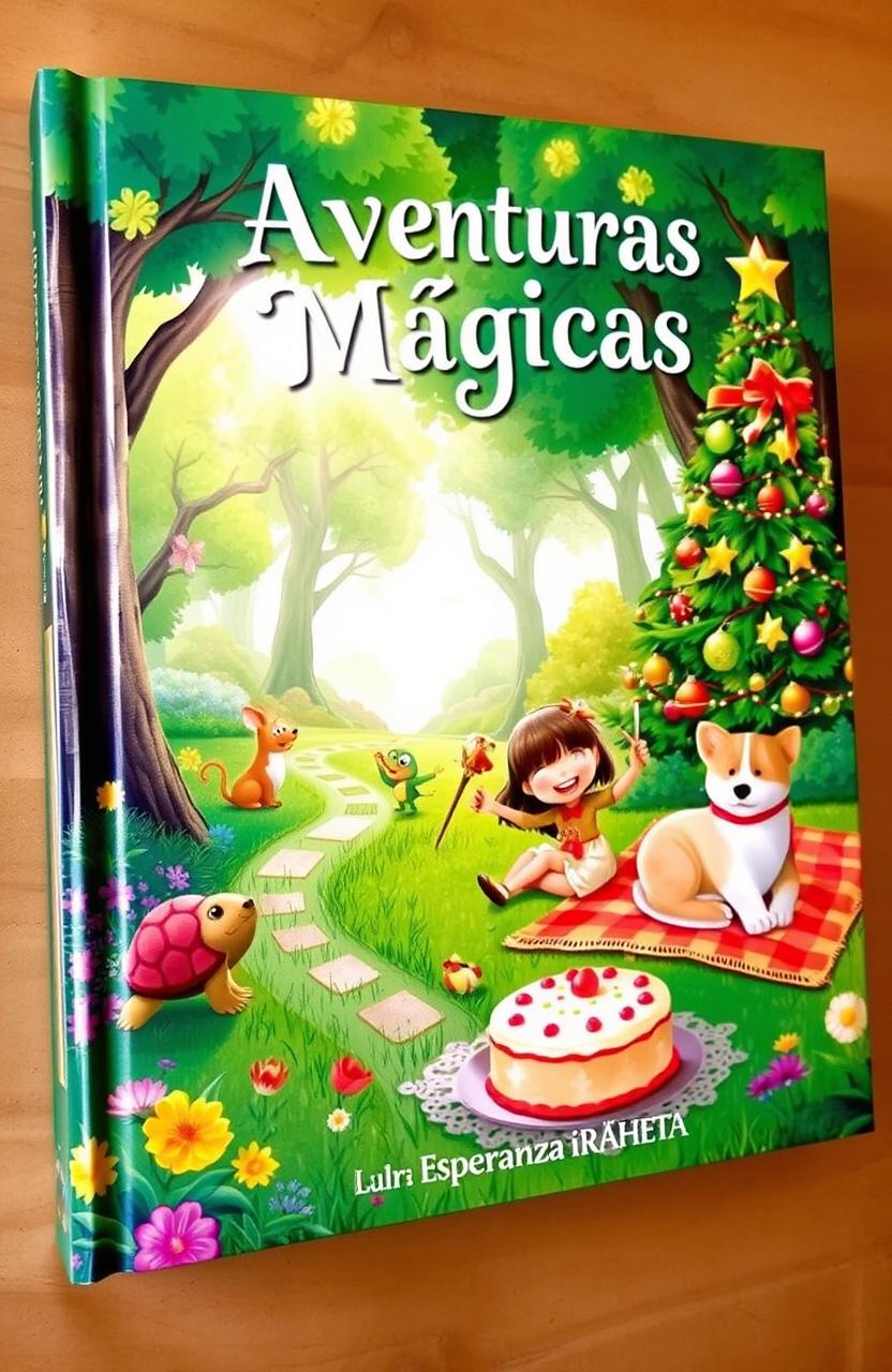 A vibrant and whimsical book cover featuring a lush green forest filled with colorful flowers and bright sunlight filtering through the trees