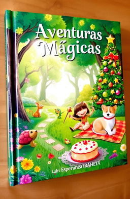 A vibrant and whimsical book cover featuring a lush green forest filled with colorful flowers and bright sunlight filtering through the trees