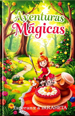 A vibrant and whimsical book cover featuring a lush green forest filled with colorful flowers and bright sunlight filtering through the trees