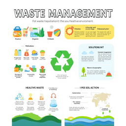 An informative and visually appealing educational poster about waste management and its impact on ecosystems