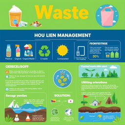 An informative and visually appealing educational poster about waste management and its impact on ecosystems