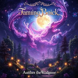 A stunning fantasy book cover featuring a vibrant galaxy light shining down on a mystical landscape