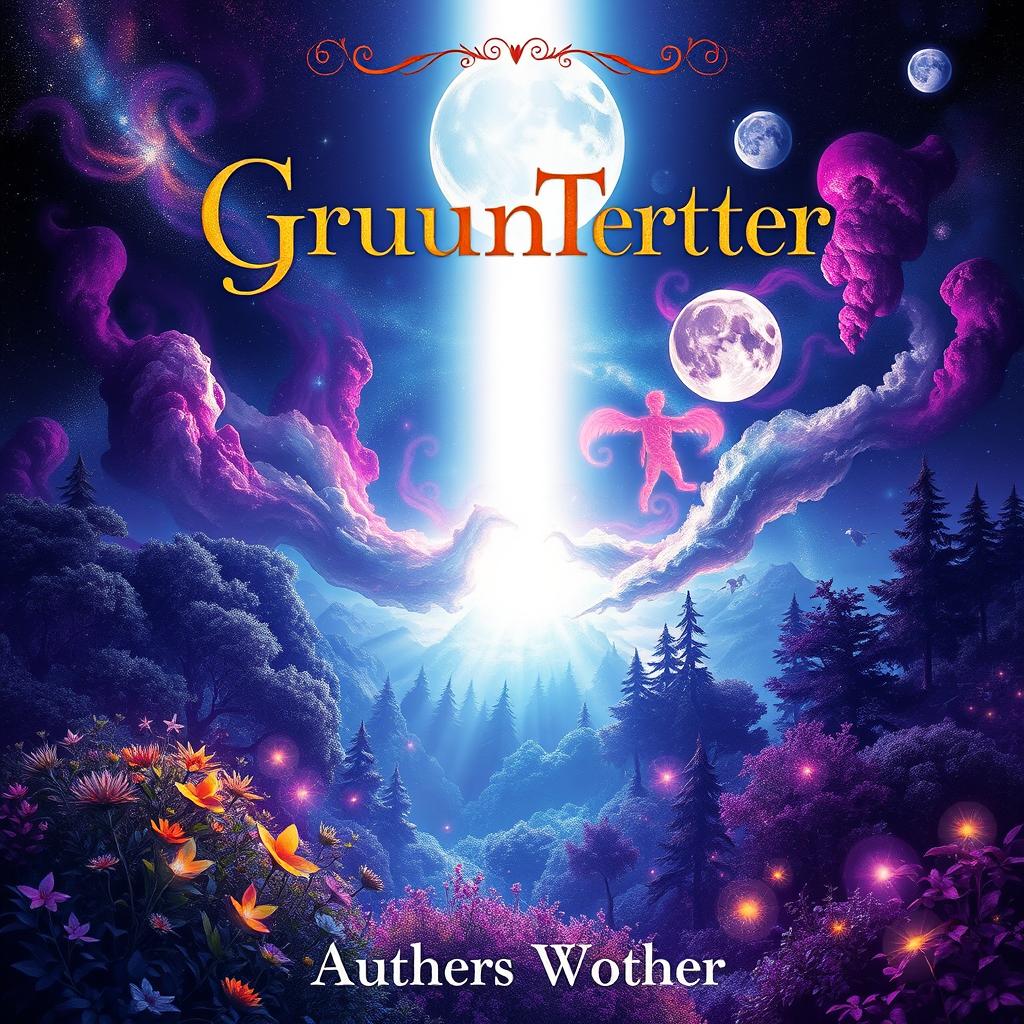 A stunning fantasy book cover featuring a vibrant galaxy light shining down on a mystical landscape