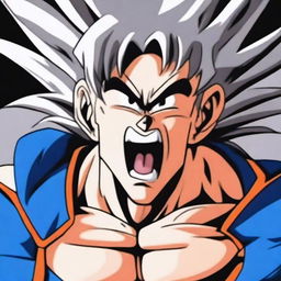 A powerful digital art piece depicting a heartbroken man screaming in a manner reminiscent of Ultra Instinct Goku from Dragonball