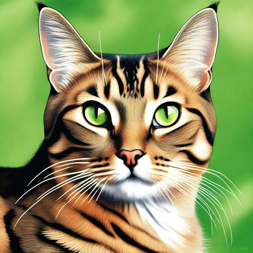 A high-quality digital art piece featuring a tan dappled brown cat