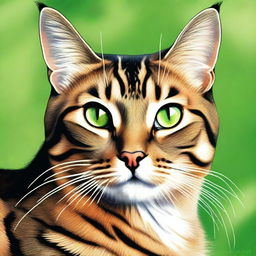 A high-quality digital art piece featuring a tan dappled brown cat