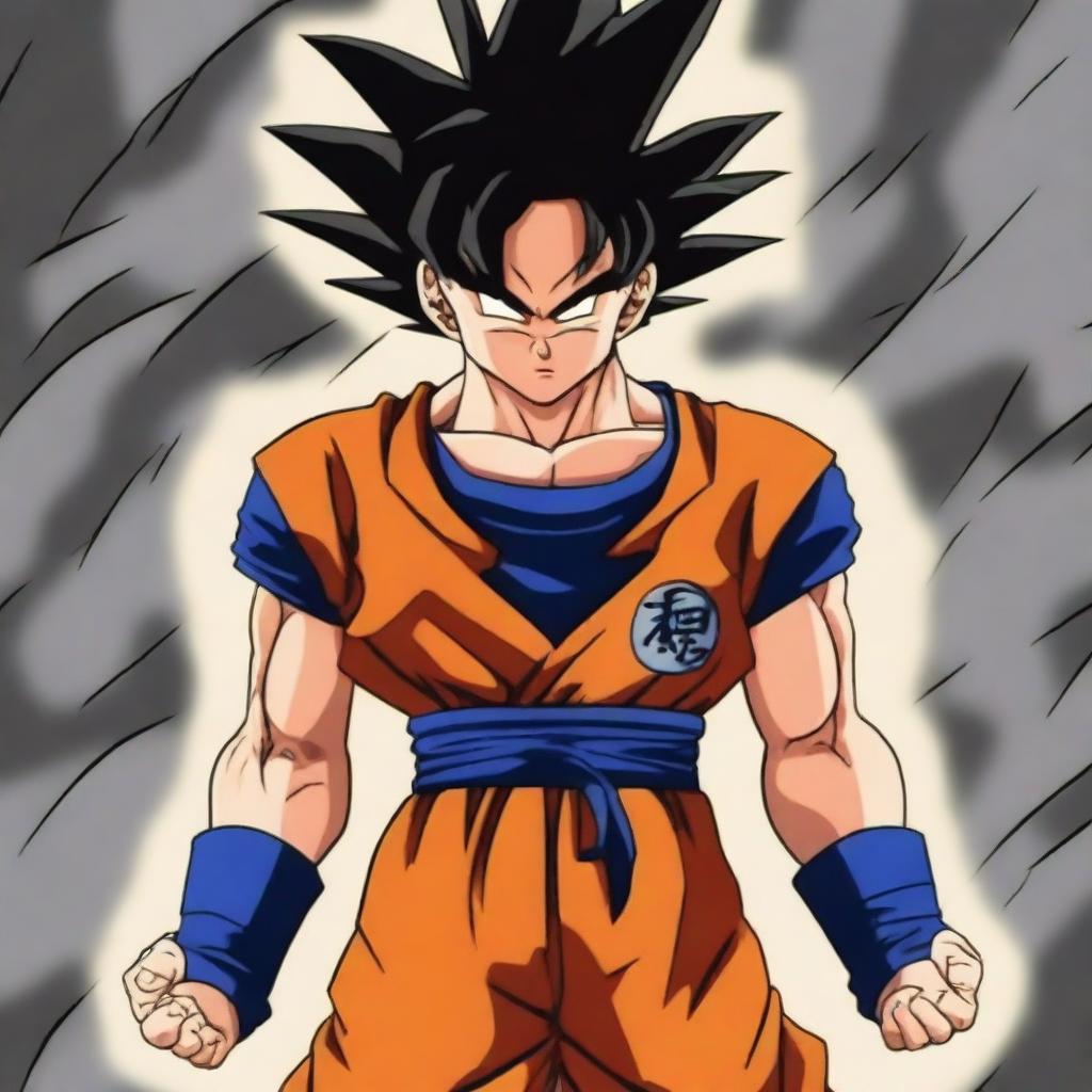 This is a high-quality digital art image of Goku from Dragonball Z, embodying a heartbroken expression