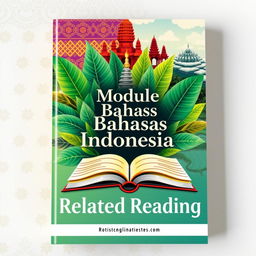 An engaging book cover design for an Indonesian language module focused on related reading