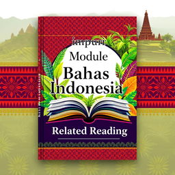 An engaging book cover design for an Indonesian language module focused on related reading