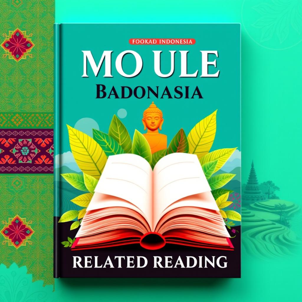 An engaging book cover design for an Indonesian language module focused on related reading