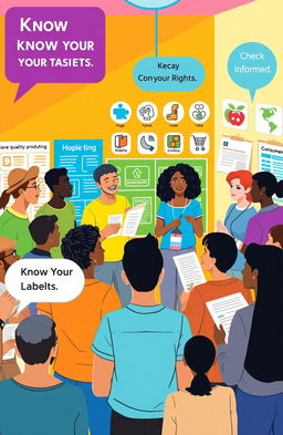 A vibrant and informative illustration showcasing various aspects of consumer awareness