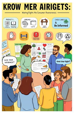 A vibrant and informative illustration showcasing various aspects of consumer awareness