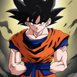 A high-quality, digital art image that features Goku from Dragonball Z in a state of heartbreak