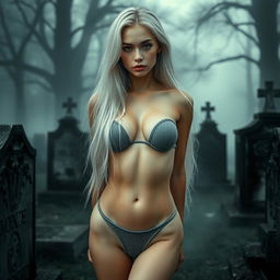 A 20-year-old woman with a slim physique and captivating features, showcasing her round silicone breasts