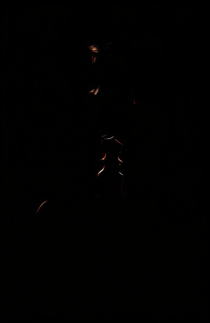 A dramatic image featuring a dark background, with the striking silhouettes of a man's and a woman's faces almost kissing