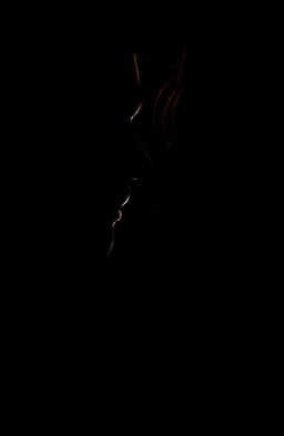 A dramatic image featuring a dark background, with the striking silhouettes of a man's and a woman's faces almost kissing