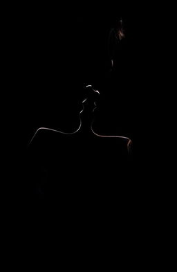 A dramatic image featuring a dark background, with the striking silhouettes of a man's and a woman's faces almost kissing