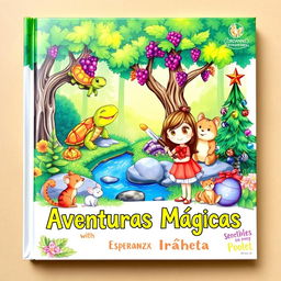 A whimsical book cover featuring a magical forest with vibrant colors