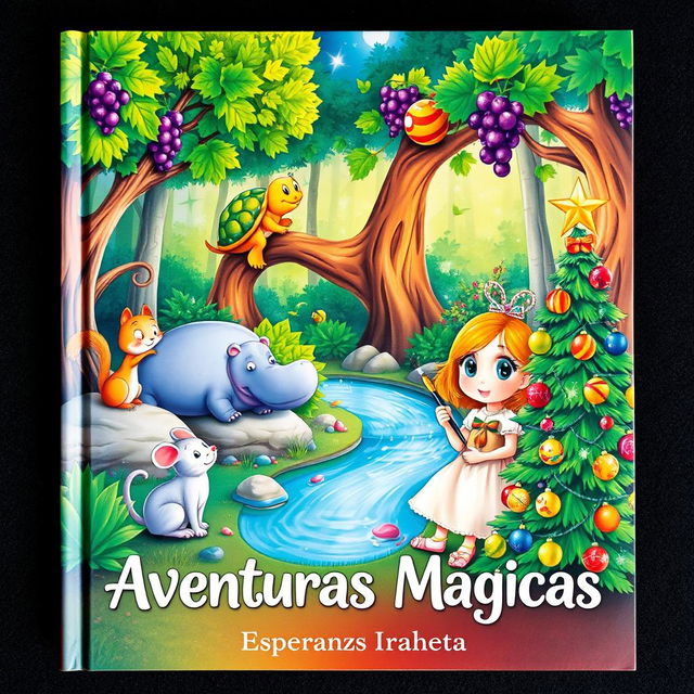 A whimsical book cover featuring a magical forest with vibrant colors