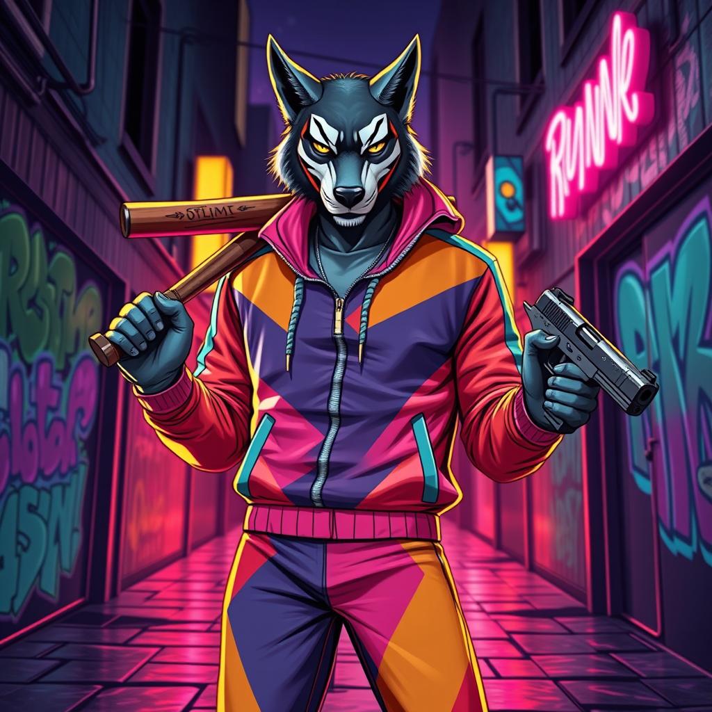 A character inspired by the Hotline Miami game, featuring a sleek and stylized design