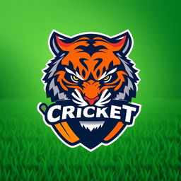 A bold and dynamic logo design for a cricket team featuring a fierce tiger